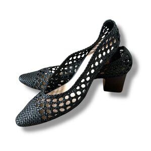 Loeffler Randall Imogene Black Woven Block-Heel Pumps Women's Size 9.5 Designer